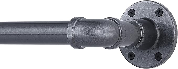 Industrial Curtain Rod Set with Brackets, 1 inch, 32-120, Grey, Rustic, Outdoor, Hanging