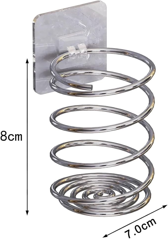 Wall-Mounted Spiral Hair Tool Holder, Adhesive Bathroom Organizer for Toothbrush and Makeup Brushes, Stainless Steel, 8 x 7 cm (2)