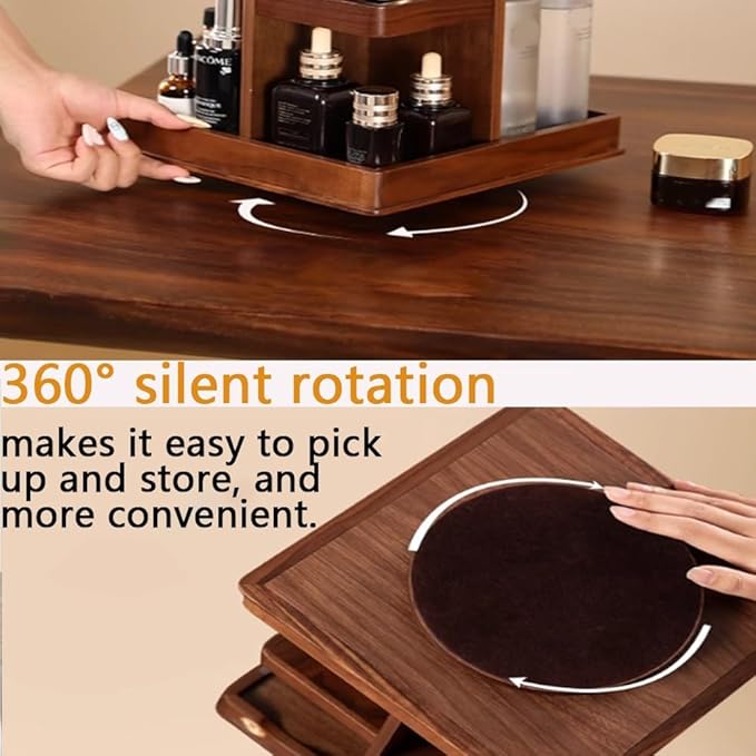 360° Rotating Makeup Organizer, Spining Adjustable Wooden Vanity Storage for Skincare, Perfume and Cosmetics for Countertop Organizer for Bathroom and Dresser