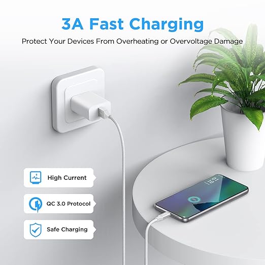 etguuds USB A to USB C Cable 5-Pack (3/3/6/6/10 ft), Fast Charging Type C Charger Cord for iPhone 17 16 15 Pro Max Plus Air, Samsung Galaxy S25 S24 S23 S22 S21 S20 A56 A17 A16, Pixel, Moto G, White