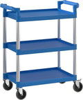 Blue Utility/Bussing Cart with Three Shelves - 32" x 16"