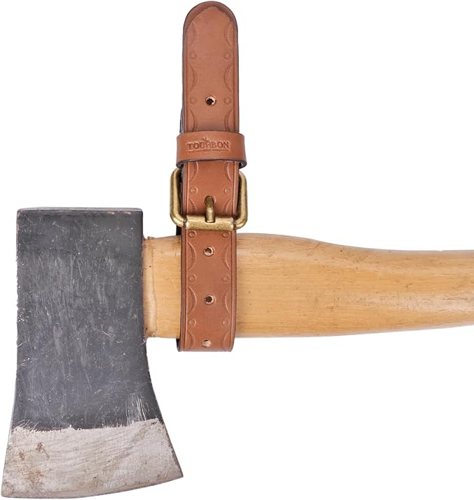 Tourbon Leather Wall Hanging Straps, Buckle Closure for Axes Hatchets & Tools, Heavy Duty Tool Hangers, Gun Rack Wall Mount Display, Axe Mount Holders, Sword Organizer Hooks, Set of 2