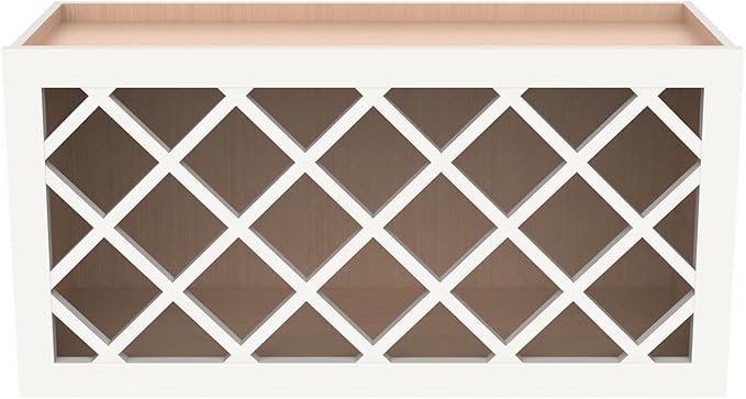 Origami Solid Wood RTA Wine Bottle Rack Wall Cabinet with Lattice Panels - Wine Storage for Bar, Pantry, Basement - Mocha (36"W 12"D 15"H)