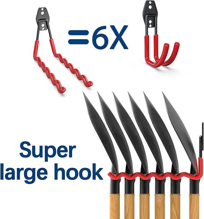 3-H Garage Wall Hooks 20 Pack, Garage Hooks Heavy Duty with Extra Welding Spots, Garage Organizer for Garden, Lawn, Chairs, Ladders, WeedEater, Shovel (Red)