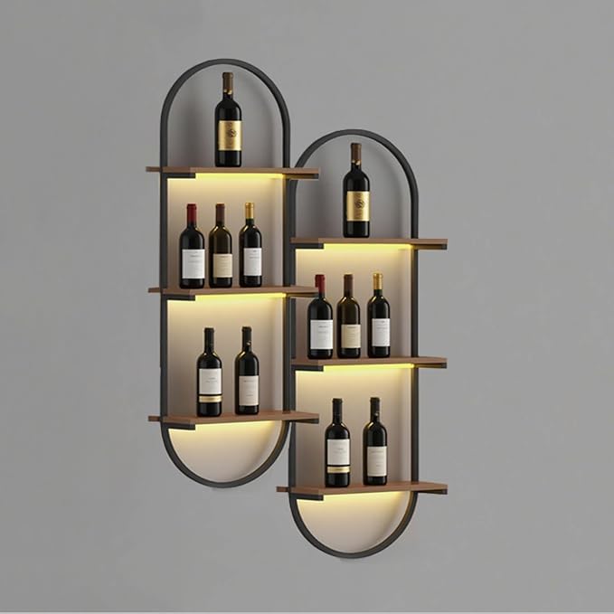 Wall Mount Wine Rack, 3-Tier Metal Oval Design Wine Rack Wall Mounted, Wine Bottle Holder for Home Bar, Wine Kitchen Storage Liquor, Champagne(Black, 1PCS)