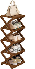 YYW Flat Bamboo Shoe Rack for Entryway, Installation-Free and Folding Vertical Small Shoe Rack, Saves Space Narrow Shoe Racks for Doorway Closet