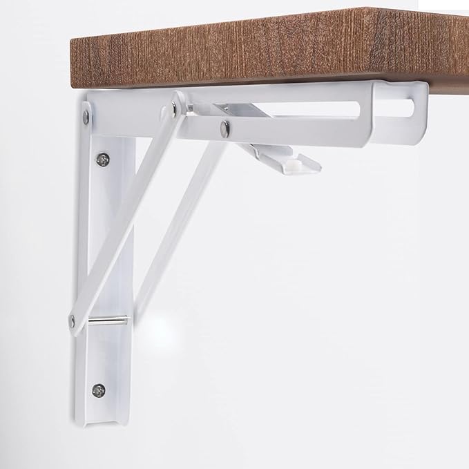 YUMORE Folding Shelf Bracket Heavy Duty, 12 Inch White Collapsible Shelf Bracket, DIY L Bracket for Workbench Folding Table Hinge, Max Load: 330lbs, 2 Pack