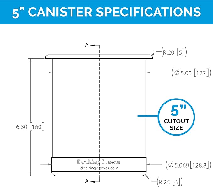 Docking Drawer 5" Stainless Steel Canister for Hot Tools, Capped Design, Safely Stow Styling Tools