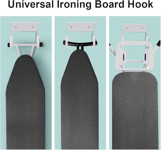 Ironing Board Hanger Wall Mount Ironing Board Holder Organizer Wall Rack for Laundry Rooms Storage Rack Hanging Shelf Hanger (White)