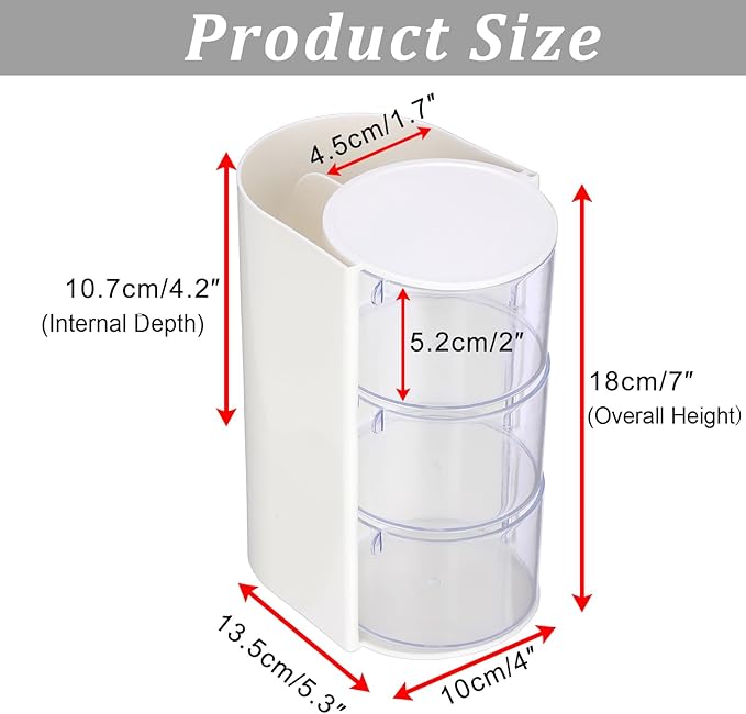Rotating Accessories Organizer with Comb Holder Plastic Hair Clips Storage Container Cosmetic Storage Box for Makeup Sponge Brush, 3-Layer White