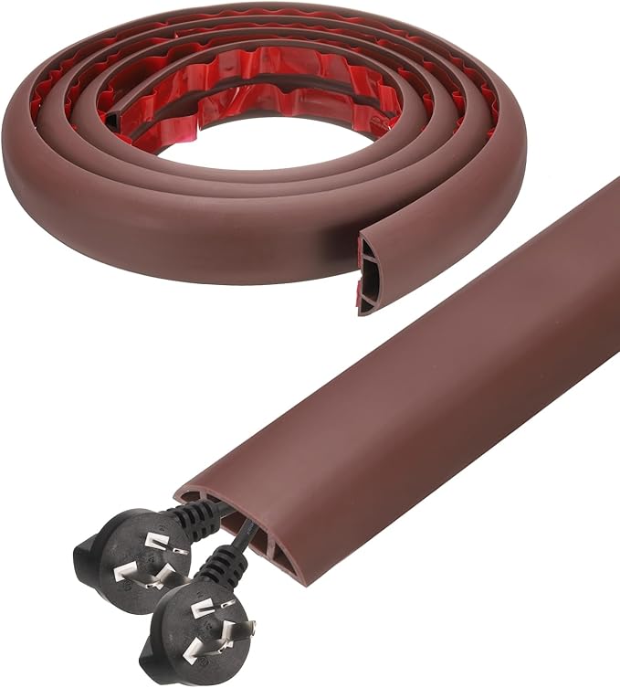 HARFINGTON 6ft Cord Cover Floor W0.6 x H0.33 Inner Channel PVC Hide Extension Cable Floor Wire Hider Wire Covers Protector for Prevent Cable Trips Cables Management, Coffee