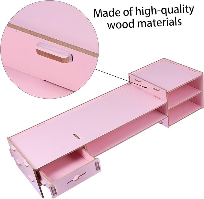 Angoily Creative Pink Monitor Riser Stand with Drawer Multifunctional Desktop Organizer for Office Desk Storage and Computer Display Elevation