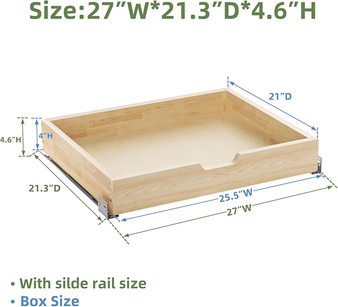 Pull Out Drawers for Cabinets, 25½” W x 21” D Soft Close Slide Out Drawers for Kitchen Cabinets, Cabinet Pull Out Shelves Requires At Least 26.5” Cabinet Opening