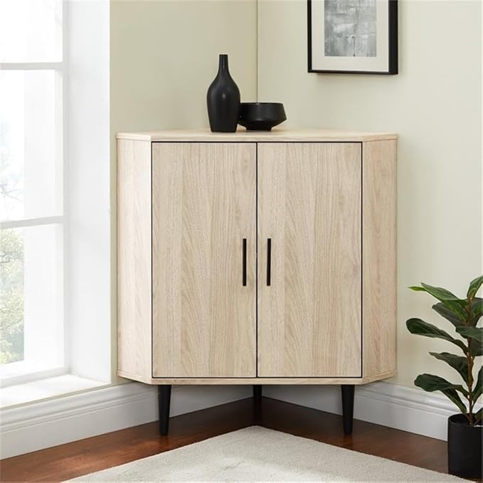 Walker Edison Saxon Mid-Century Modern 2-Door Corner Accent Cabinet 30 Inch Birch