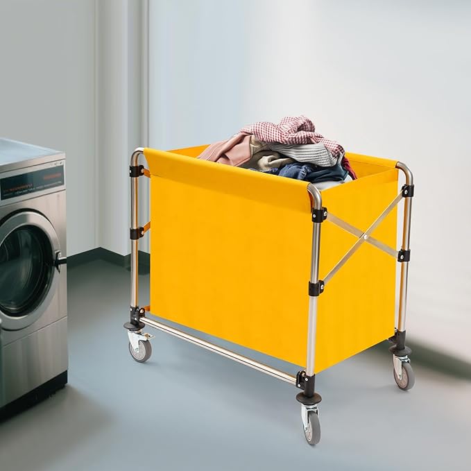 Commercial Laundry Cart with Wheels,Folding Laundry Hamper Cart,Heavy Duty Rolling Laundry Basket with Large Capacity,Laundry Sorter Trolley for Home Hotel Apartment (Yellow, 34.25 * 20.47 * 30.7in)