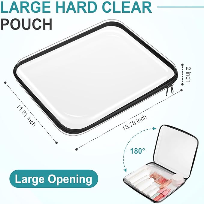 Sanwuta 6 Pcs Clear Hard Zipper Case Hard Plastic Zipper Pouches Transparent Makeup Bag Pencil Pouches for Travel Snacks Christmas Trinket Storage Organizer Box(Black,13.78 x 11.81 x 2 Inch)