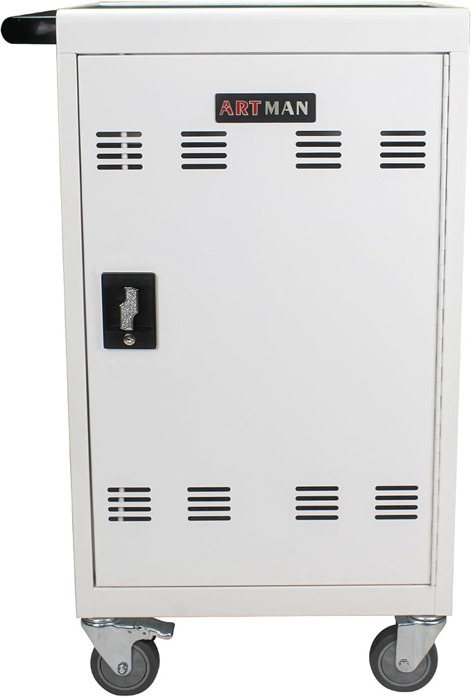 Laptop Charging Cart, White, Durable, 32 Devices, Fast Charging, Security Storage, Easy Use, Anti-Rust