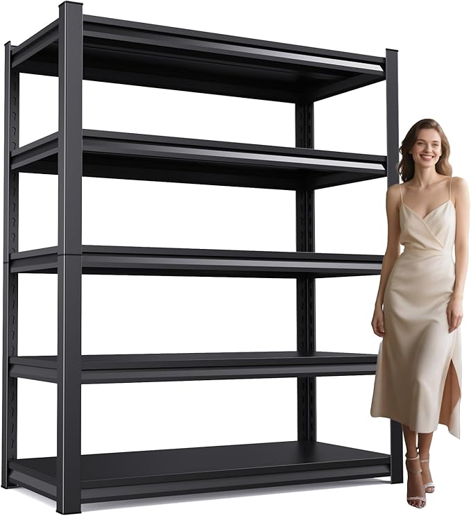 72 "H / 46" W Garage Shelving Heavy Duty Storage Shelves Adjustable Garage Shelves 5 Tier Metal Shelving Unit Utility Rack Shelf for Storage Kitchen Warehouse Pantry, Black 72 "H x 46"W x 19.7" D