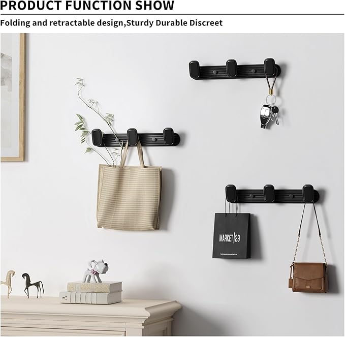 Coat Rack Wall Mount Black, 3 Hooks Rack Metal Coat Hanger Wall for Hanging Hat Purse and Robes, Towel Hook for Bathrooms and Entryway (1 Pack)