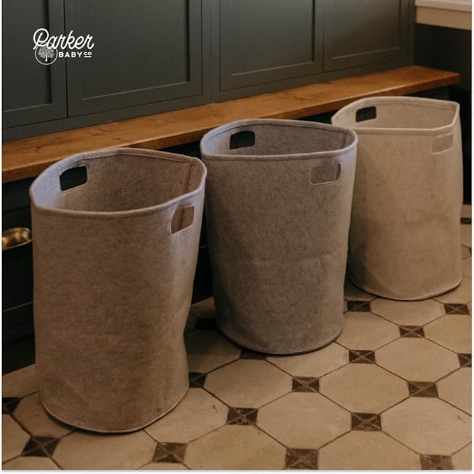 Parker Baby Nursery Laundry Hamper - Large Felt Storage Basket and Baby Hamper for Nursery (Gray)