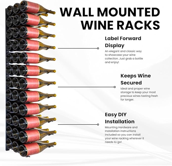 Jagged Ridge Wine Rooms - Premium Wall Mounted Metal Wine Rack - 36 Wine Bottles Holder - Modern Wine Rack, Matte Black - Space Saving for Home, Kitchen, Bar - Designed in Canada by Wine Enthusiasts