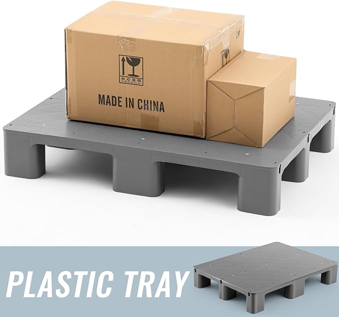 2 Pcs Plastic Pallet for Basement Storage Easy Stack Lightweight Floor Pallet Display Flooring Room Supermarket Christmas, Support up to 2000 Lbs (31.5'' L X 24'' W X 4.7'' H,Grey)