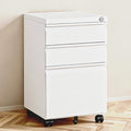 3 Drawer File Cabinet with Lock,Under Desk Rolling Small Filing Cabinet for Home Office Storage, Mobile Steel Cabinets with Wheels, Fully Assembled, White