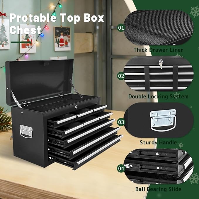 13-Drawer Rolling Tool Chest with Double Doors, 2 in 1 Detachable Rolling Tool Chest with Drawers, Mobile Tool Cabinet Combo, Metal Large Lockable Tool Box for Garage Workshop (Black)