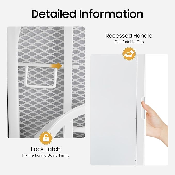 Wall-Mounted Ironing Board Cabinet with Storage Shelves & Door, Built in Foldable Ironing Board, Wall Hanging Ironing Storage Station for Bedrooms Laundry Rooms Apartments Small Spaces