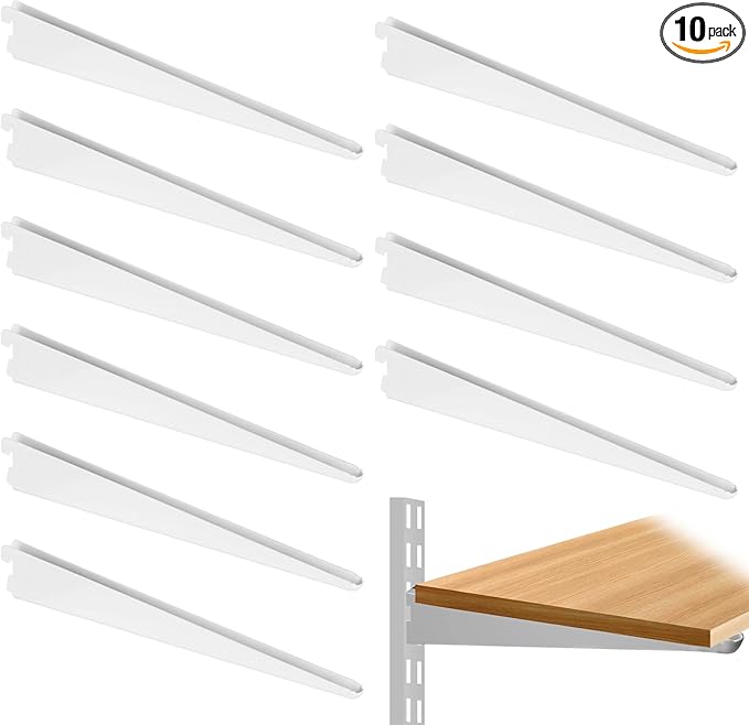 10 Pack 9‑Inch Adjustable Wire Shelf Brackets – Heavy‑Duty Double‑Track Closet & Wall Shelving System Supports（White）