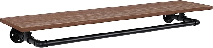 Clothes Rack 42in, Wall Mounted Garment Rack with Real Wood Shelf, Heavy Duty Hanging Clothes Rack, Multi-Purpose Hanging Rod, Space-Saving Closet Storage