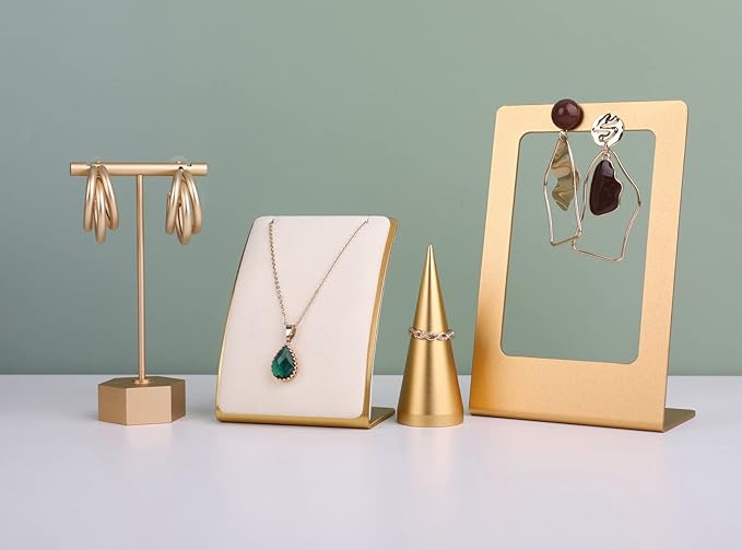 GemeShou Beige Necklace display stand, Velvet Jewelry necklace display holder for selling, small metal earring neck storage organizer, online jewelry photography props【Beige】