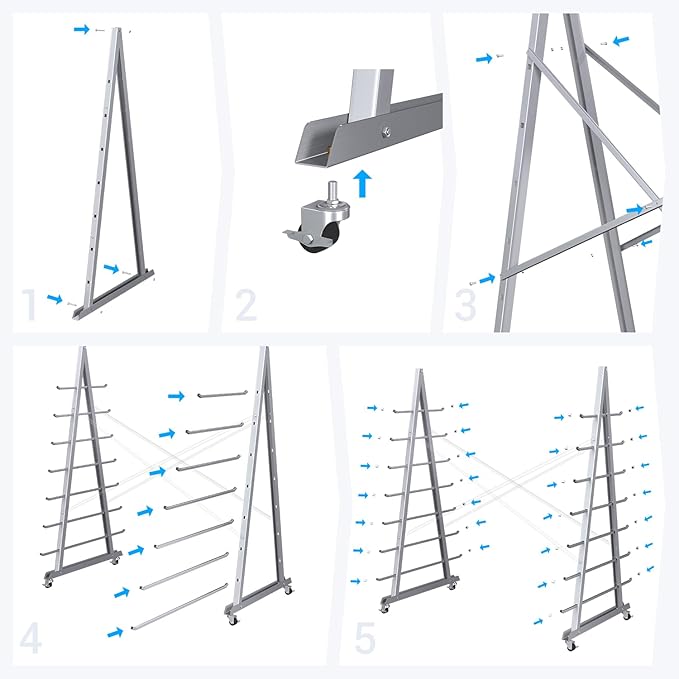Floor Standing Lumber Horizontal Storage Rack with 7 Tiers, Heavy-Duty Metal Adjustable Arms Pallet Racking, Free Standing Bar Storage Cantilever Rack for Basement, Up to 2500 Lbs