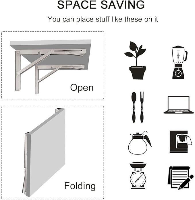 YUMORE 24" Folding Shelf Brackets, Max Load: 330lb Heavy Duty Stainless Steel Collapsible Shelf Bracket for Table Work Bench, Space Saving DIY Bracket, Pack of 2