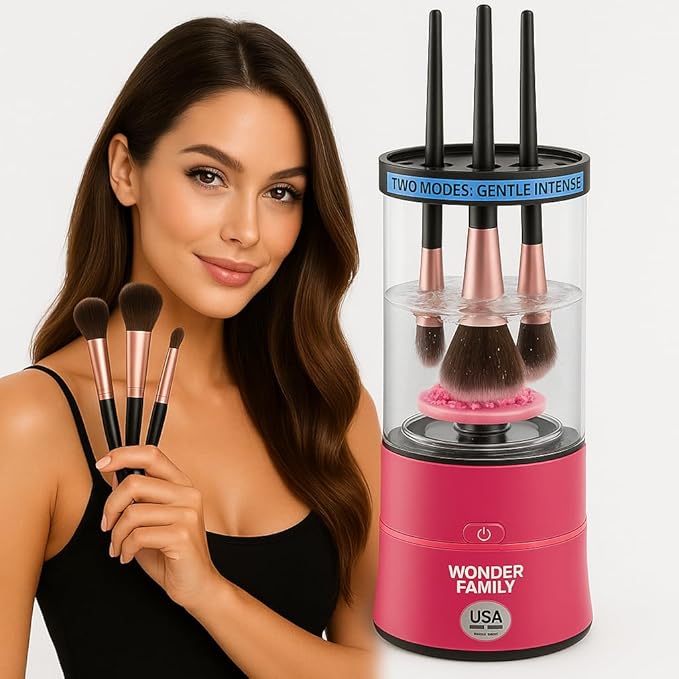 3-in-1 Electric Makeup Brush Cleaner & Dryer – Automatic Washer, Fast Air-Dry & Holder Stand – Cleans Brushes & Sponges, Portable Wireless USB-Rechargeable, Gentle on Bristles, Vanity & Travel Device