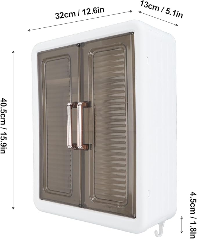TOPINCN Wall Mounted Bathroom Cabinet, Makeup Organizer Shelf Perfume Cosmetic Display Cabinet with Hooks, Over The Toilet Storage Organizer Skincare Storage Rack for Bathroom