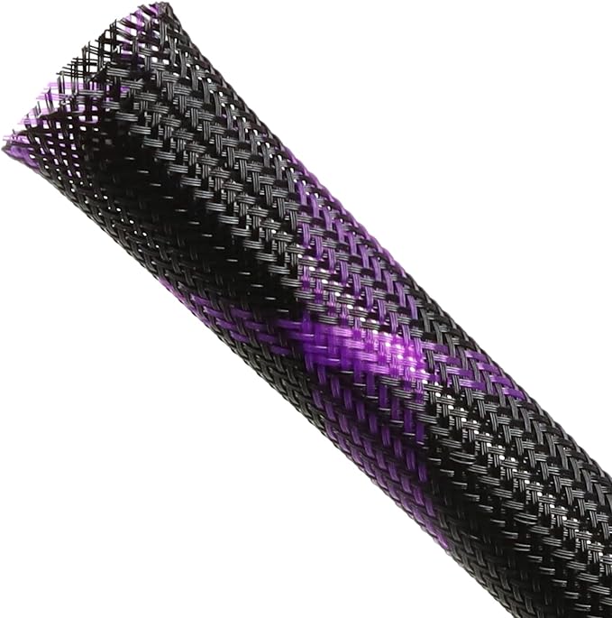 Expandable Braided Sleeving, PET Automotive Wire Loom, Flexible Cable Management for Audio Video and Other Home Device, Cord Protector from Pets (Black Purple, 1/4" x 25ft)