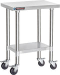 DuraSteel 24x18 NSF Stainless Steel Cart - Heavy Duty Rolling Food Prep Table with Undershelf - Metal Utility Cart for Commercial Restaurant Kitchen, Laundry, Side Mixer Stand