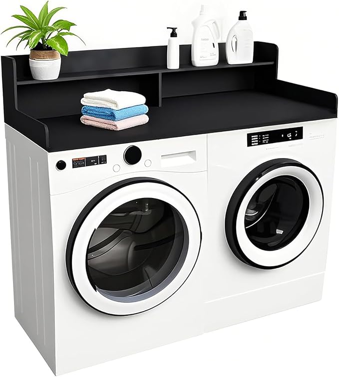 2-Tier Washer and Dryer Countertop Shelf, White Laundry Topper with Non-Slip Pads, Laundry Room Storage & Organization for Small Apartment Kitchen