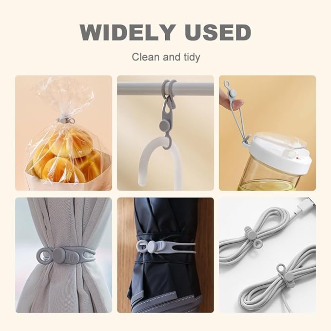 Data Cable Organizer, Silicone Cable Ties Reusable - Elastic Cord Organizer for Electronics, Adjustable Wire Ties for Cable Management,Computer Wires,Phone Charger,Earphone,Home Office (Gray, 10PCS)