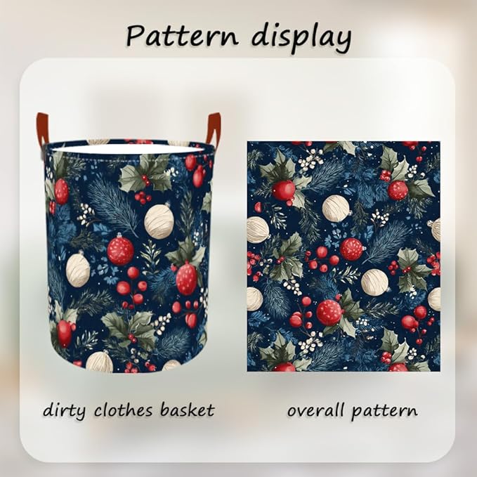 Laundry Hamper Winter Botanical Pattern Oxford Fabric Basket for Bedroom Bathroom Clothes Storage Foldable Laundry Container 15.7x19.7 Inch