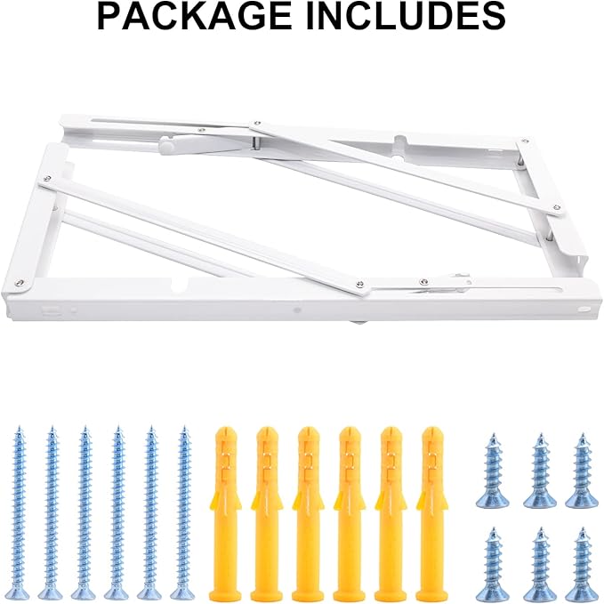 YUMORE Folding Shelf Brackets, 16 Inch Heavy Duty Collapsible Shelf Bracket, White DIY L Bracket for Workbench Folding Table Hinge, Max Load: 330lb, Pack of 2