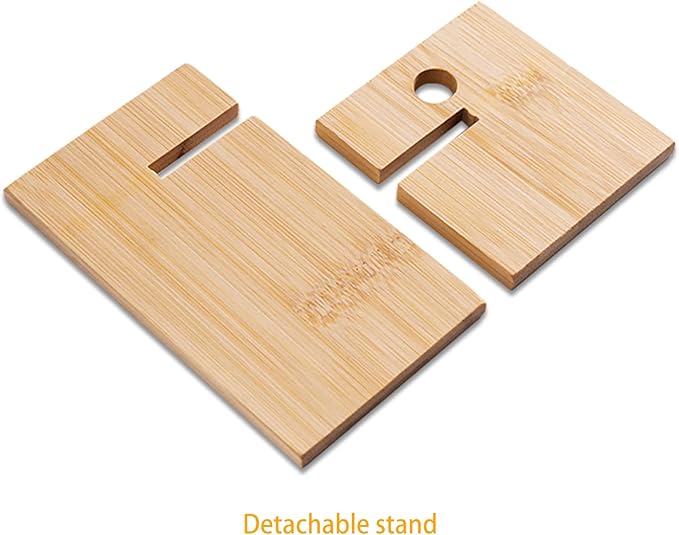 Bamboo Tablet Holder - Adjustable Folding iPad Stand with Charge Port for Desk or Cooking