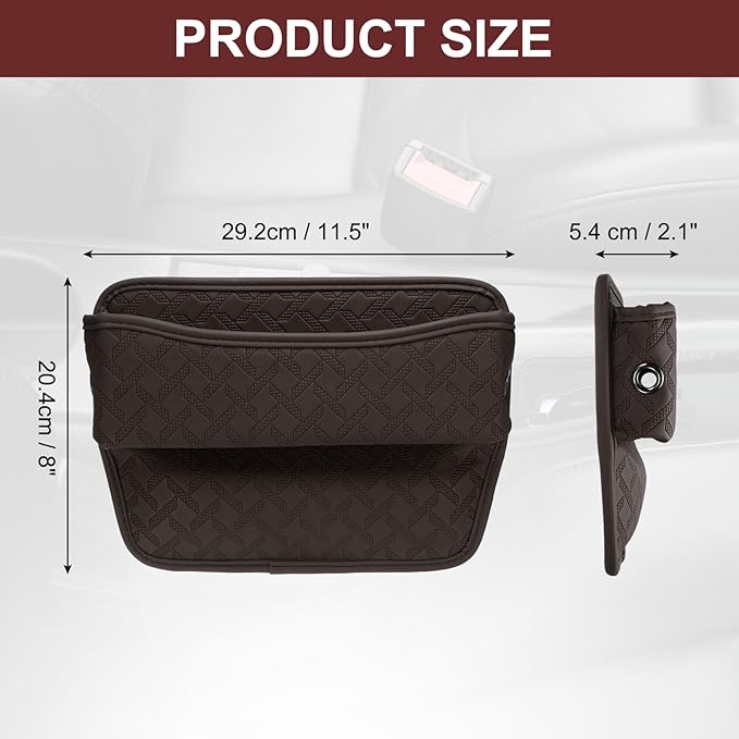 HARFINGTON Car Seat Gap Filler Organizer 11.5 x 8 x 2.1 Inch Leather Universal Car Organizer Storage Box Between Seat and Console for Phone Sunglasses Keys, Coffee