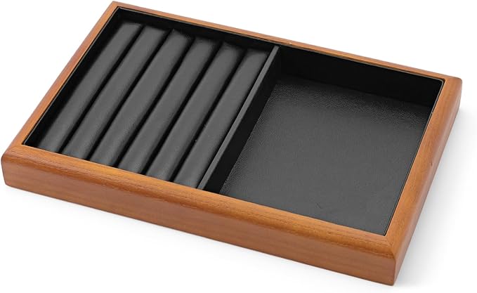 Oirlv Solid Wood Multifunctional Ring Earrings Studs Bangle Jewelry Organizer Tray Jewelry Drawer Organizer(Black)