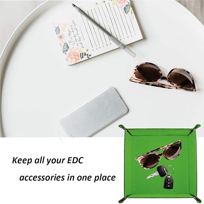 siduater Valet Tray Desktop Storage Organizer – Vegan Leather Catchall Tray Bedside Vanity Tray Nightstand Caddy Holder for Remote Controller, Watch, Keys, Phone, Wallet, Coin, Jewelry, Midnight Green