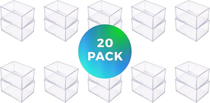 20 Pack Clear Acrylic Card Storage Boxes with Lids – 3 1/2" L x 2 1/2" W x 2" H Baseball Card Storage Box, Sports Card Boxes and Magic Card Storage Box, Playing Card Case – Made in USA