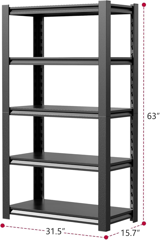 32" W Storage Shelves 2500LBS Garage Shelving Heavy Duty 5 Tier Adjustable Shelving Unit Metal Storage Rack for Basement, Pantry, Kitchen, Warehouse 15.8" D x 31.5" W x 63" H