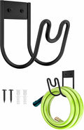Metal Garden Hose Holder, Wall Mounted Water Hose Hanger, Solid Hose Hook for Garden Garage Water Hose/Extension Cords/Vacuum Lines (Black)