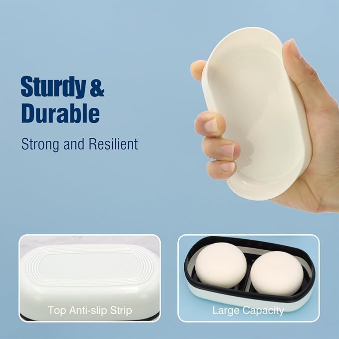 Shampoo Bar Holder Travel Case for Two Bars – Compatible with Kitsch Solid Shampoo & Conditioner Bars, Large Soap Container for Bathroom or Travel (1 Pack, White Style A-Large)